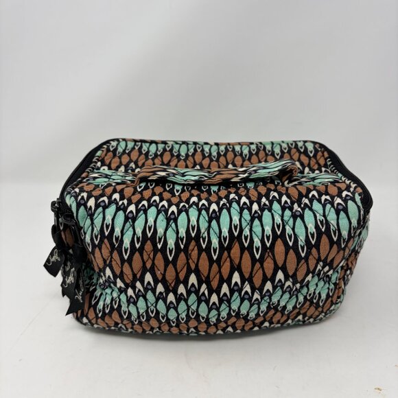 Vera Bradley travel case toiletries cosmetics tan mint blue geometric quilted - Picture 5 of 12